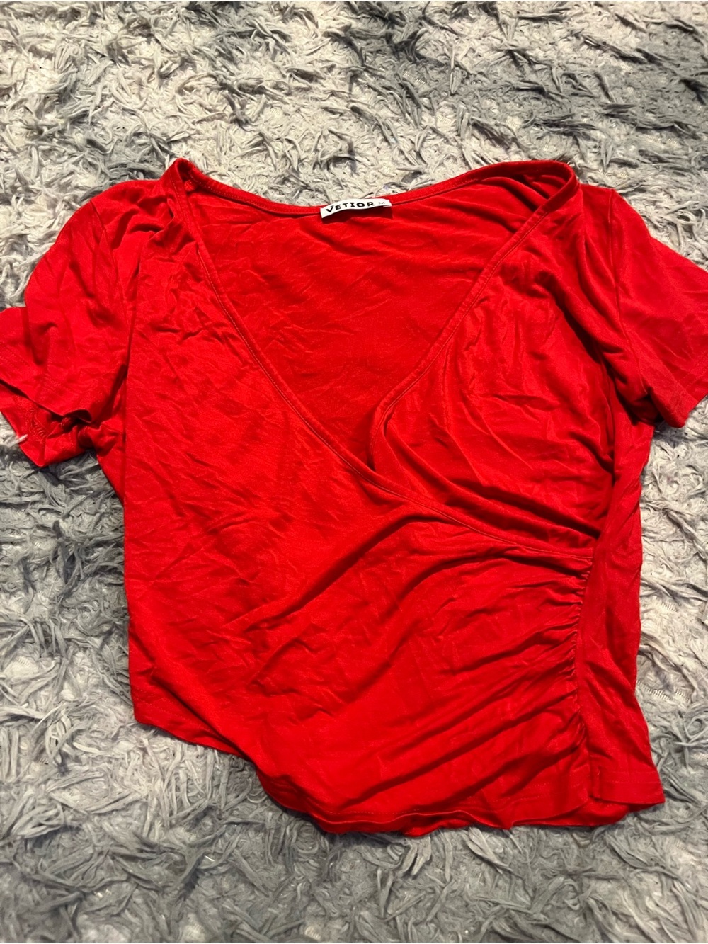 Red Ruched Wrap-Front Women's Top